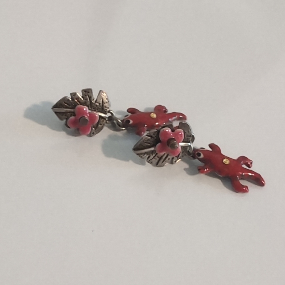 Floral Red and Silver Earrings